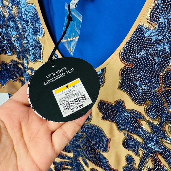 NWT Tracy Reese x Neiman Marcus Target Blue Sequin Top Size Small - Picture 6 of 10